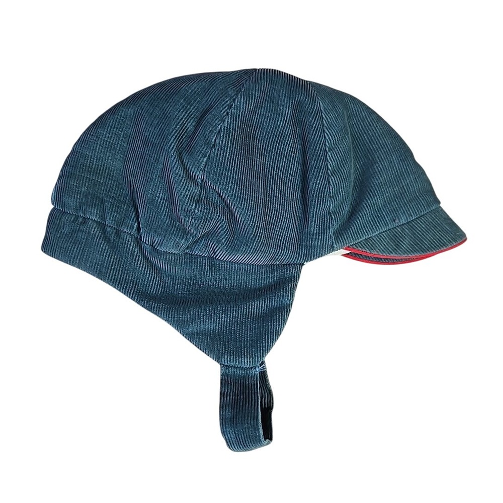 VTG Kids Teal Corduroy Ear Flap Winter Ski Cap Lined Chin Strap Rare Germany 60s